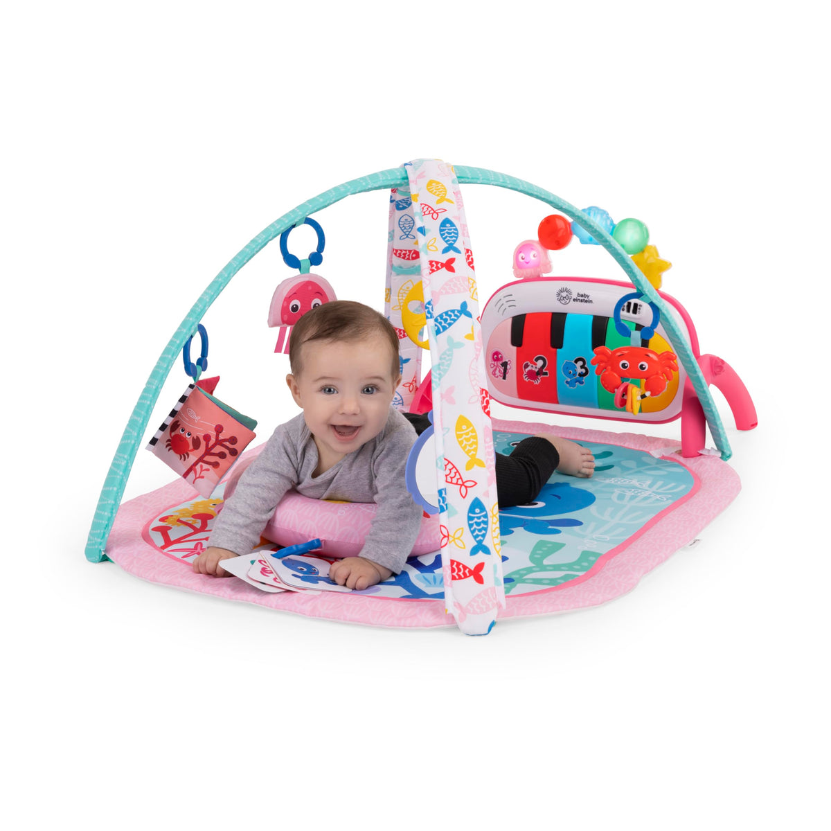 Baby Einstein 4-in-1 Kickin Tunes Play Gym, Tummy Time Baby Play Mat with Kick Piano, Music & Language Discovery, Sensory Toys, Lights & Sounds, for Newborns & Up