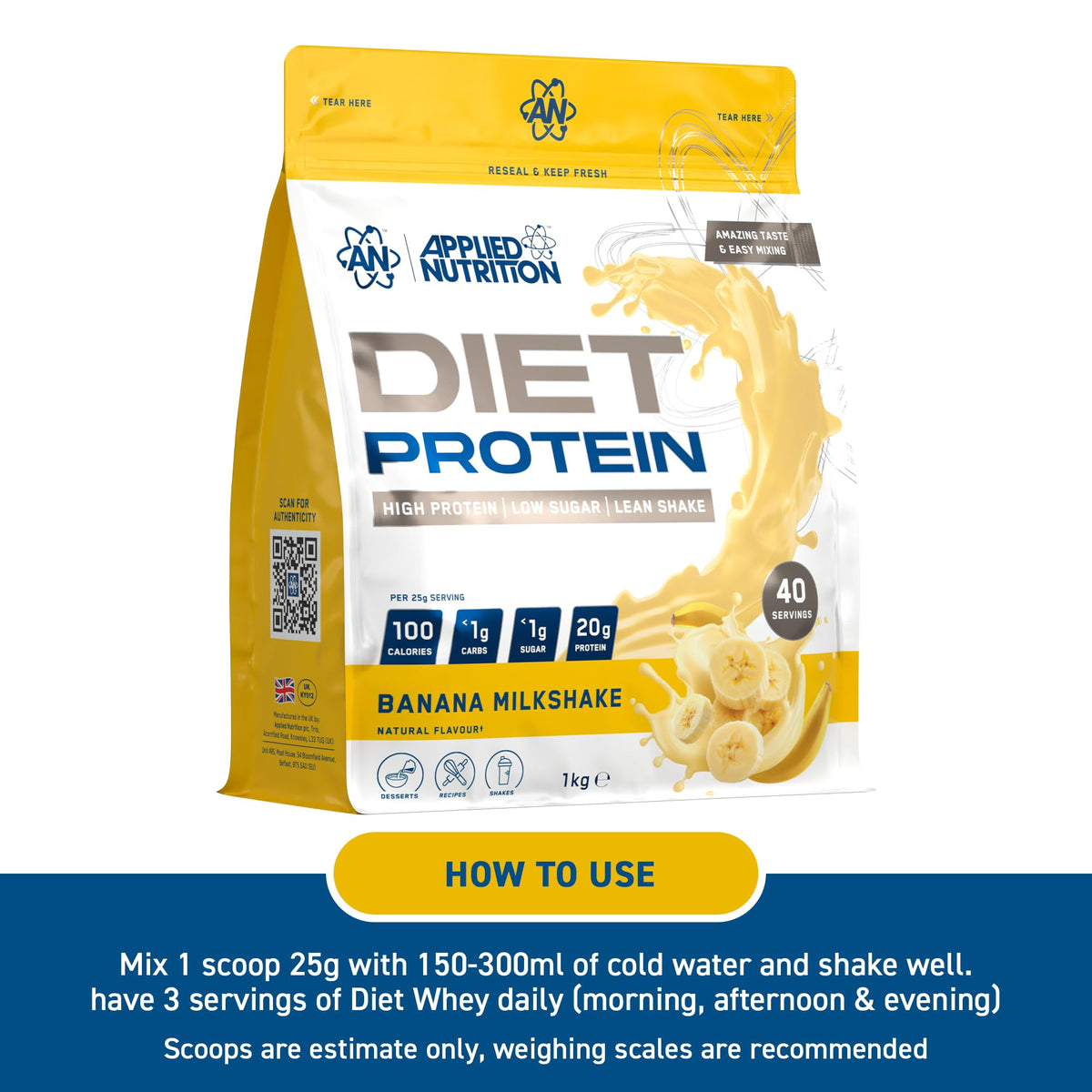 Applied Nutrition Diet Whey - High Protein Powder Supplement, Low Carb & Sugar, for Weight Management with CLA, L Carnitine, Green Tea (450g - 18 Servings) (Vanilla)