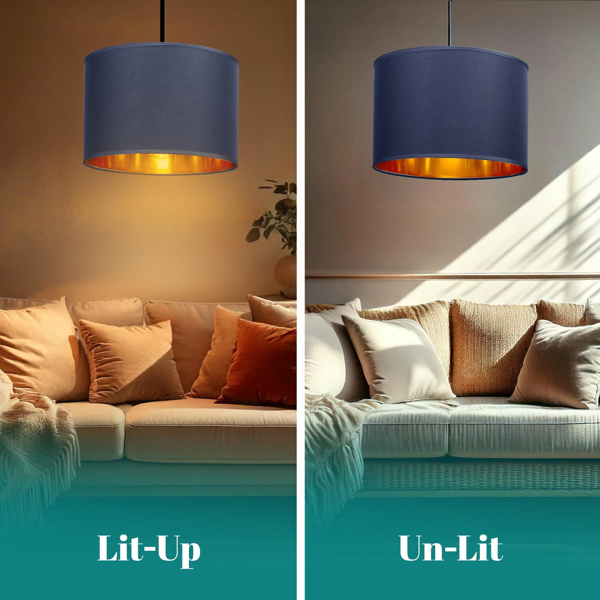 GIGGI Fabric Lamp Shades with Golden Inner Light Shade Ceiling – Modern Lampshades for Ceiling Lights, Lamp Shades for Table Lamps, Floor Lamps, Living Room, Bedroom, Home Décor (Green, 12")
