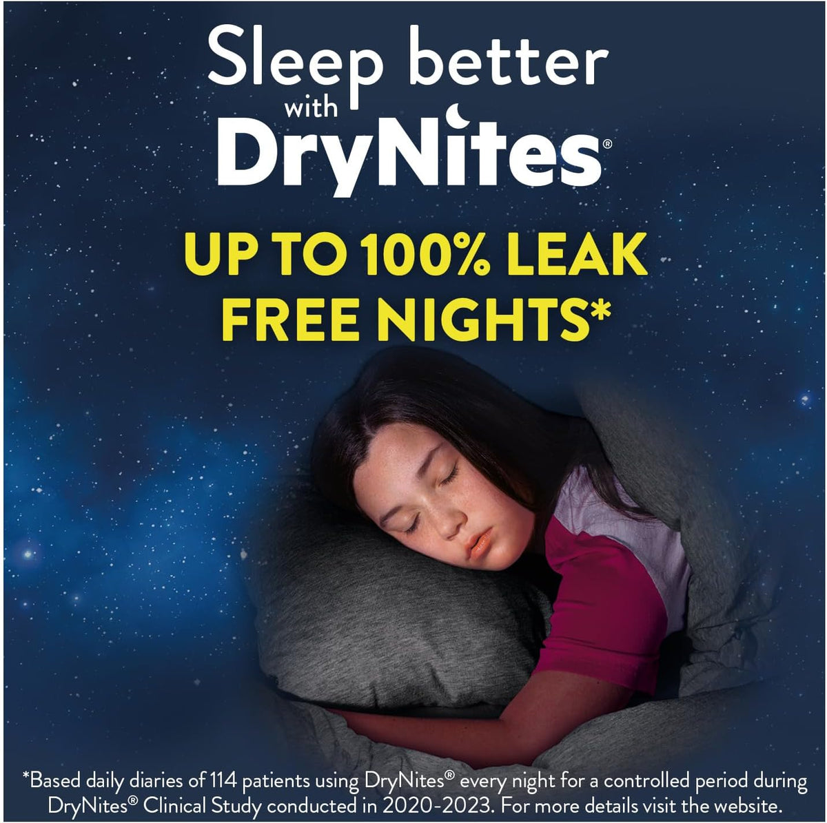 HUGGIES DryNites, Pyjama Pants, Girls 8-13 Years (30-48KG), 52 x Bedwetting Pants, Up to 100% Leak Free Nights