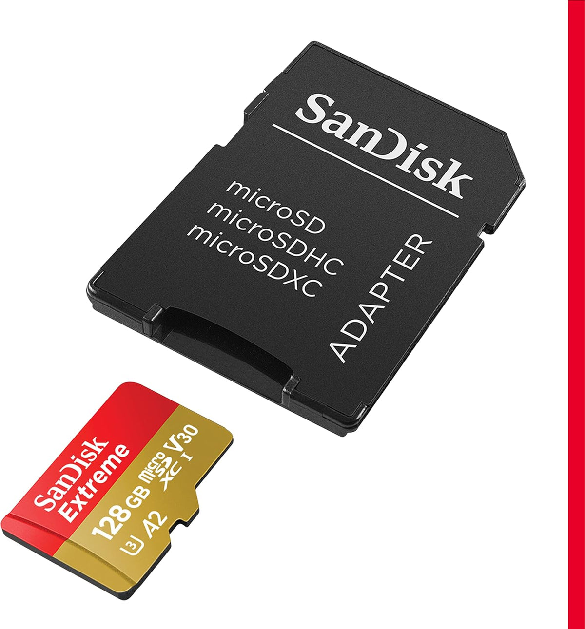 SANDISK Extreme microSD Card + Adapter 128GB, Up to 190MB/s Read Speeds