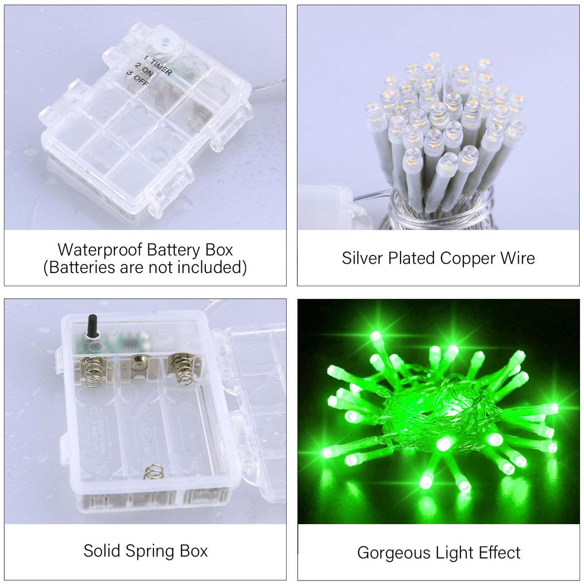 Dalugo Battery Fairy Lights, 3M 30 LED Warm White String Lights with 6h Timer, IP65 Waterproof Battery Powered Fairy Lights for Indoor Outdoor Christmas Decorations