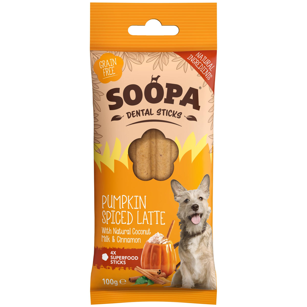 Soopa Carrot & Pumpkin Dog Dental Sticks, Chews to Clean Teeth, 100 g, 1-Pk