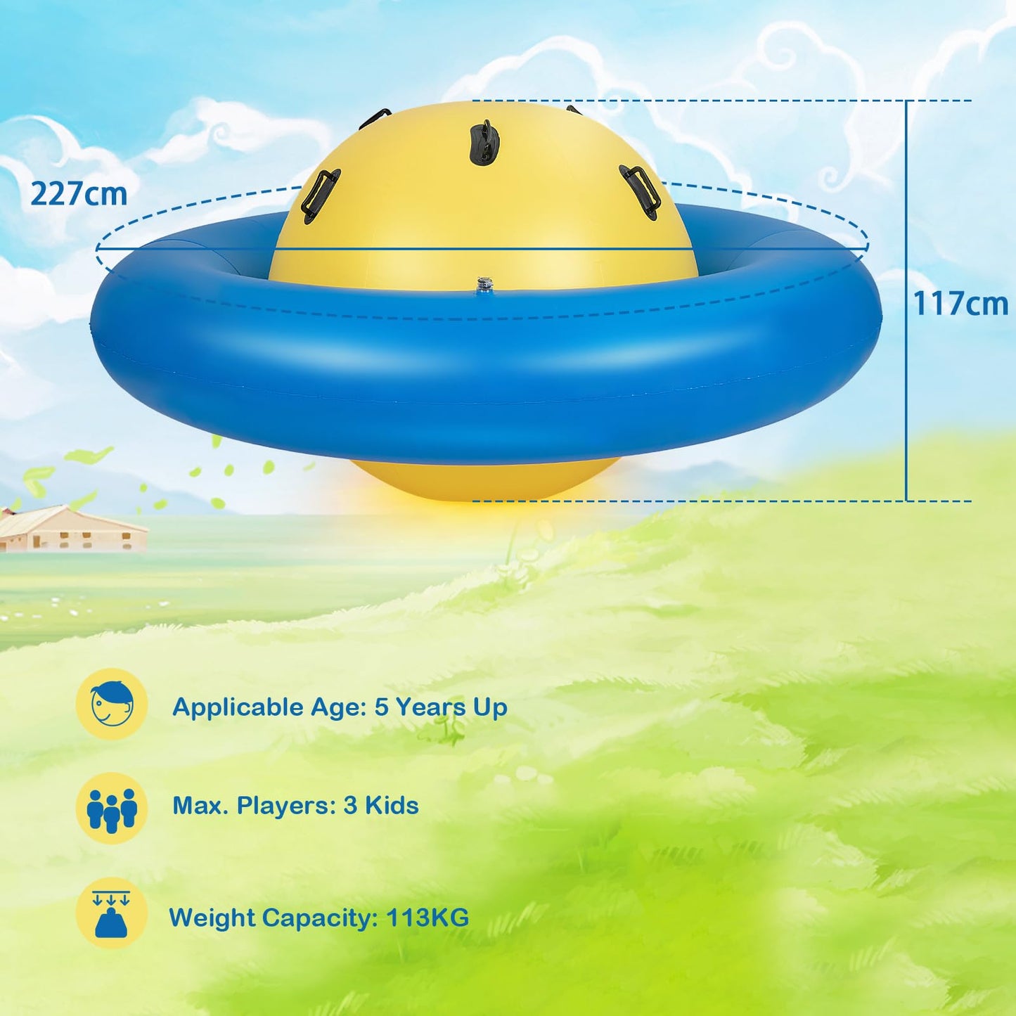 GYMAX 88'' Inflatable Dome Rocker Bouncer, Giant Inflatable Rocking Planet with 6 Handles, Indoor Outdoor Large Blow Up Rocking Ball for 5 Years Old+ Boys Girls, Max Weight 113kg (Pink+Green)