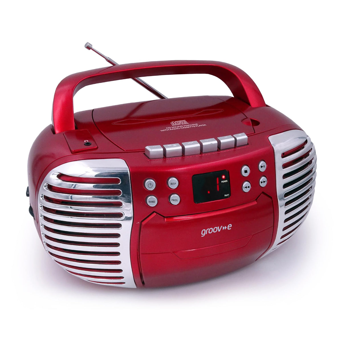 Groov-e Original Boombox - Portable CD Player with Bluetooth, Radio, 3.5mm Aux Port, & Headphone Socket - LED Display, 2 x 1.2W Speakers - Battery or Mains Powered - Black