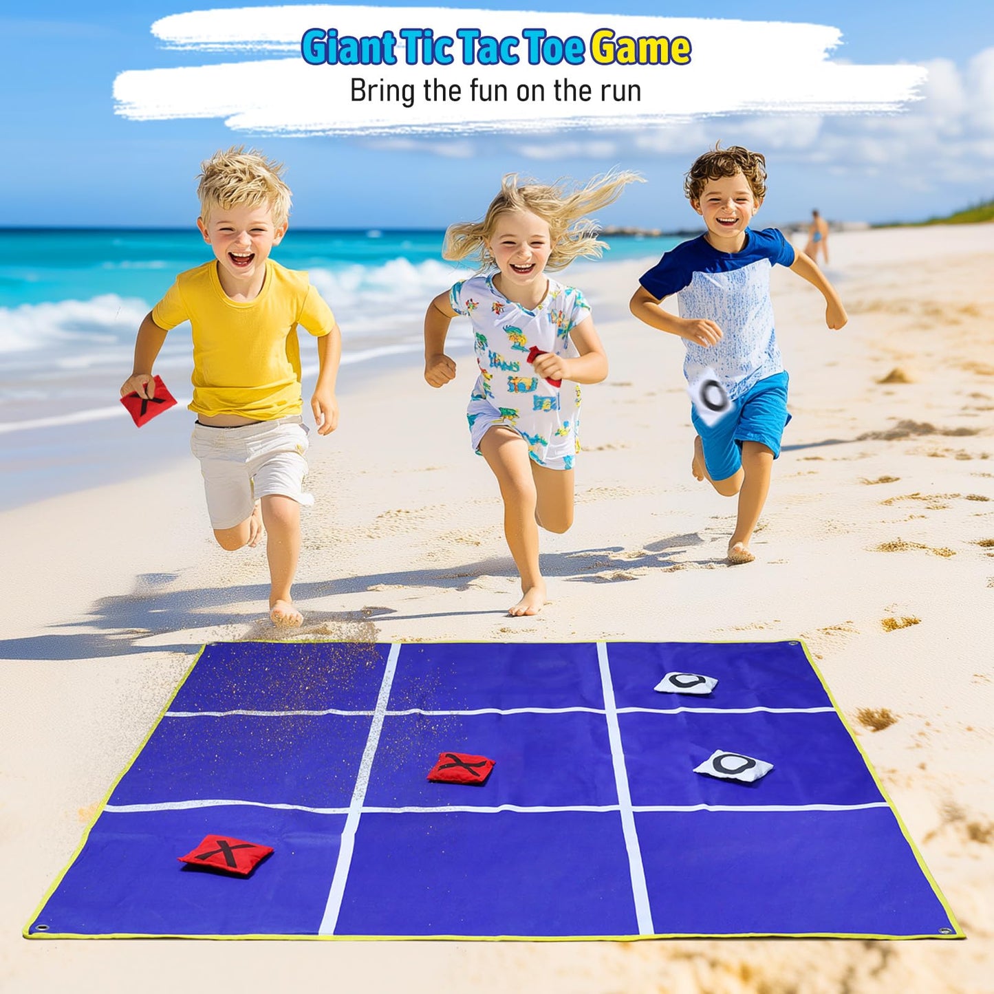 2-in-1 Giant Tic Tac Toe & Bean Bag Toss Game for Kids Adults Family Fun Outdoor Garden Game 4.5Ft Double-Sided Large Sports Day Kit for Lawn Backyard Carnival Field Day Picnic Camping Birthday Party