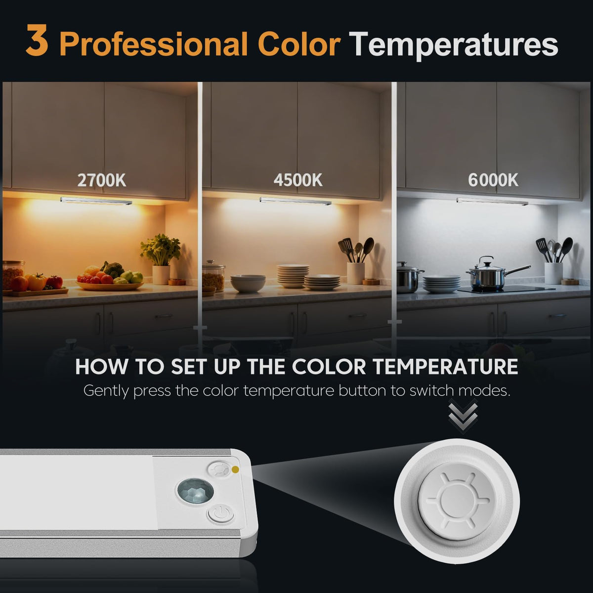 Under Cabinet Kitchen Lights, Motion Sensor Lights Indoor, 20CM, 3 Pack