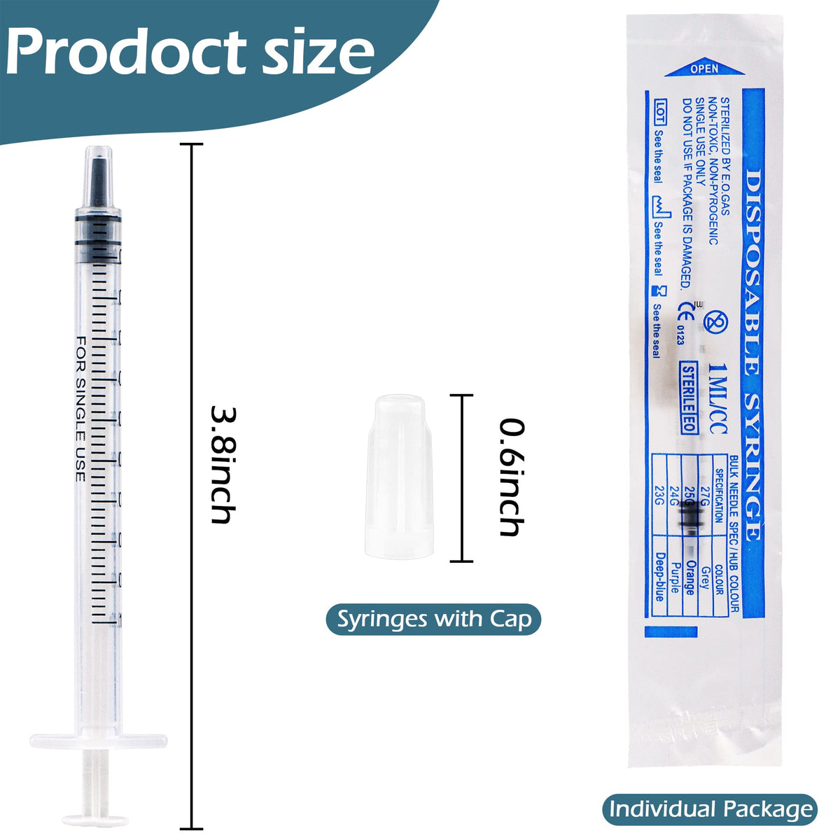 60Pcs 1ml Colostrum Syringe Plastic Syringes With Caps No Needle