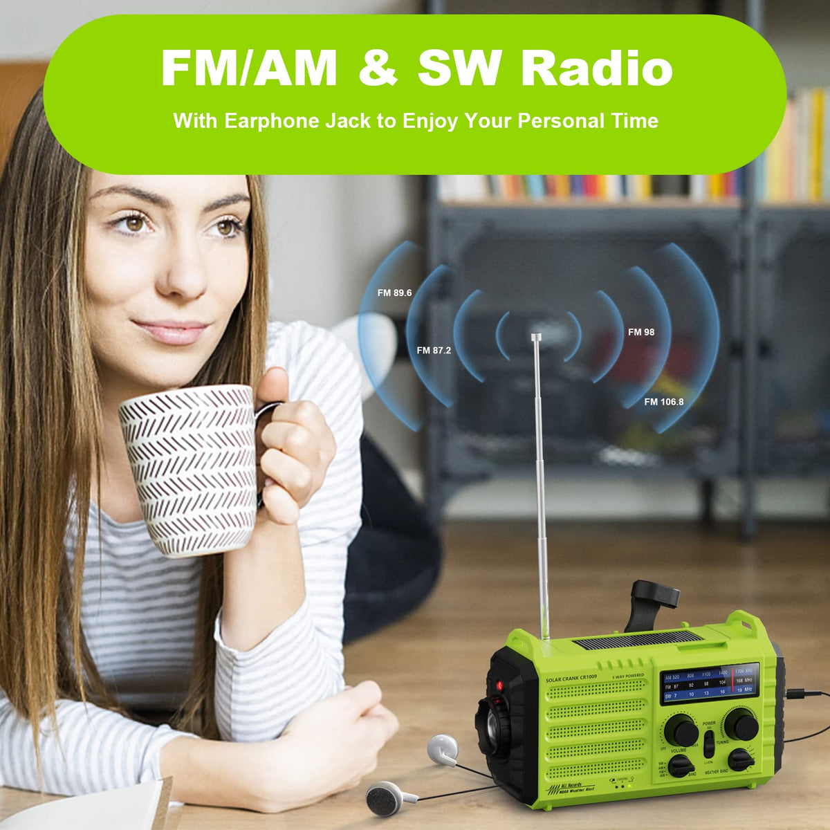 Mesqool Wind Up Radio Solar Powered, 5000mAh Emergency Hand Crank AM FM Radio with Flashlight, Reading Lamp, USB Phone Charger, SOS Alarm and Compass
