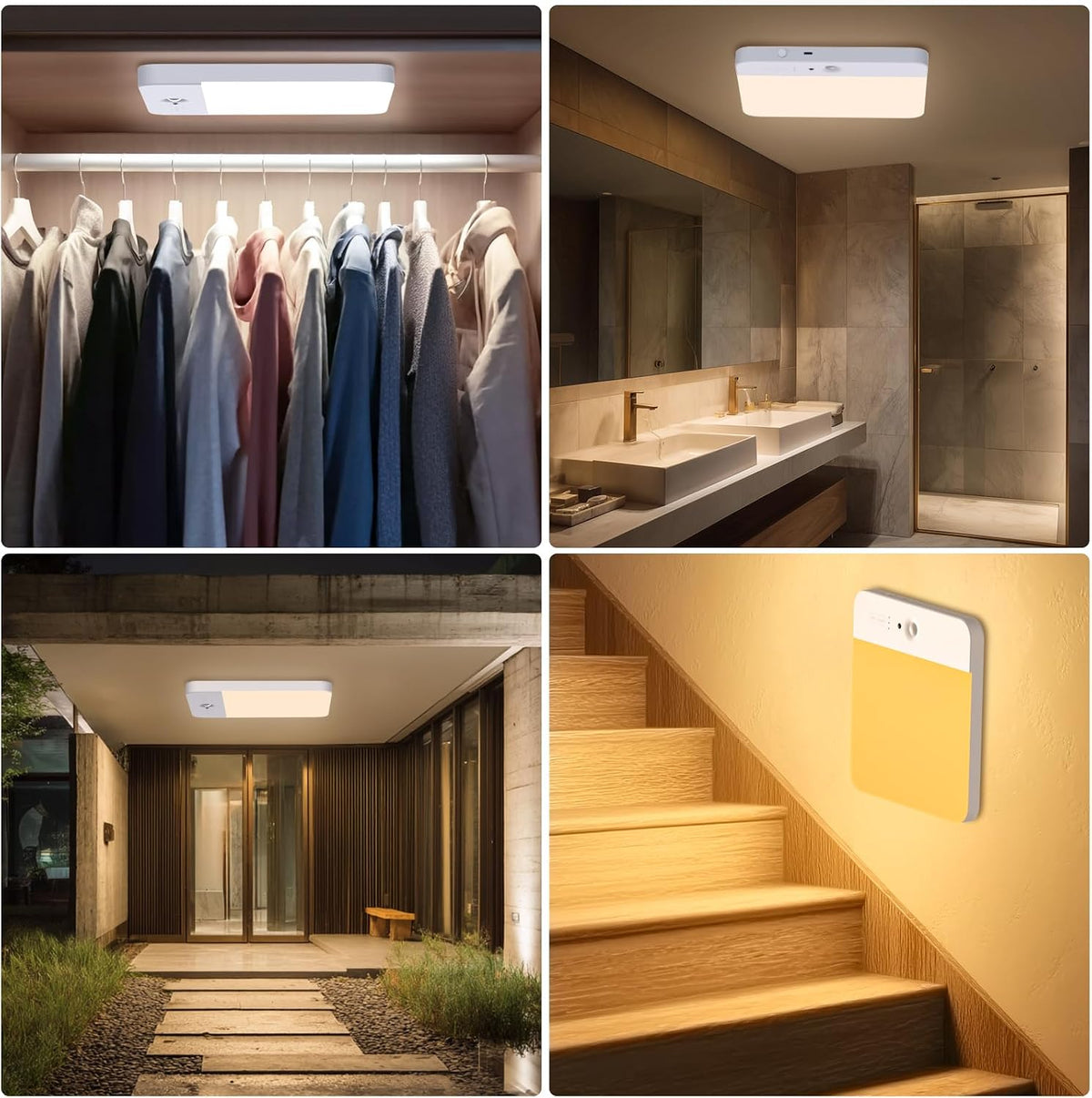 Motion Sensor Rechargeable LED Ceiling Light, Size 7.3", White, 1PCS