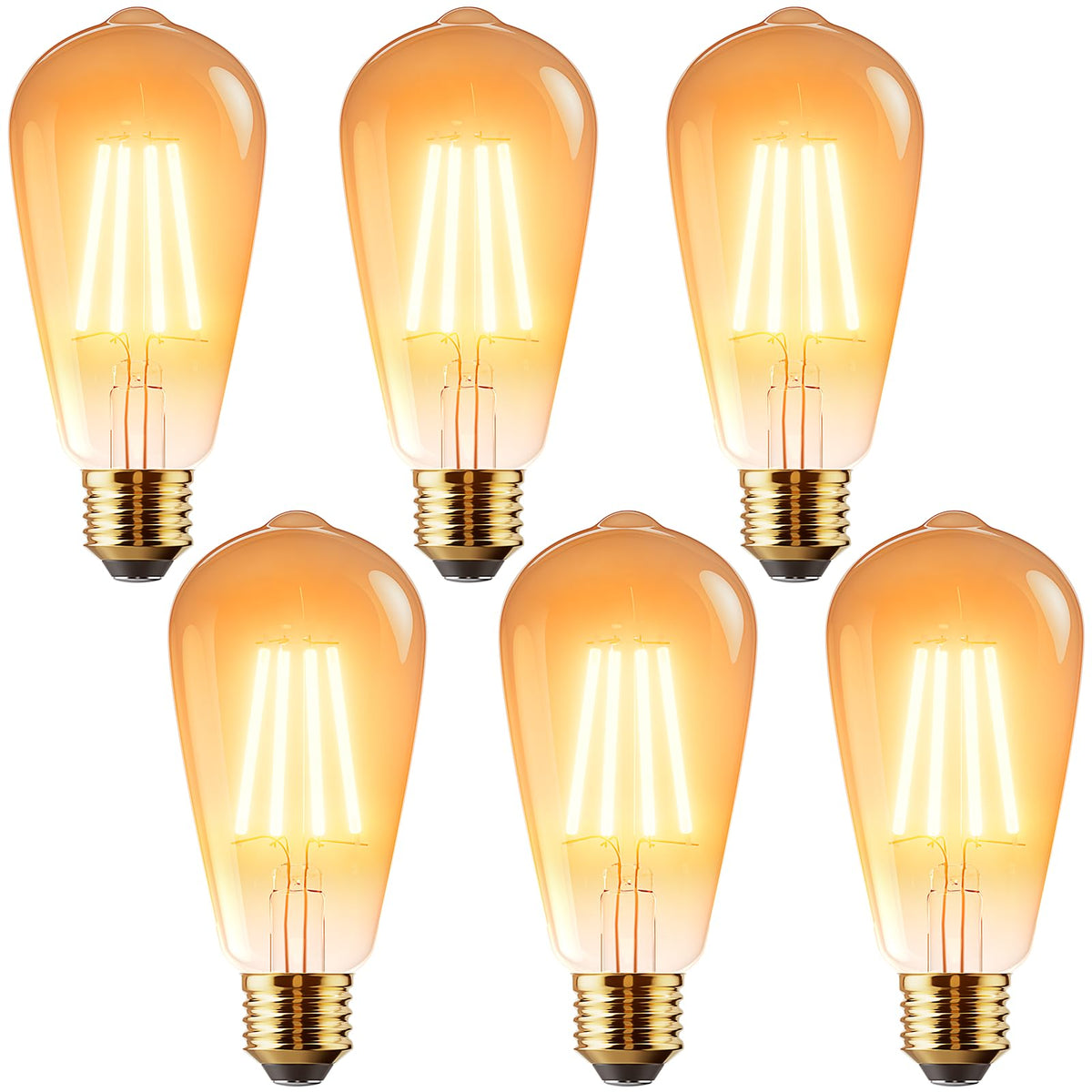 Vanke E27 Vintage Light Bulb, 6W(60W Equivalent), Warm White 2700K, 2-Pack