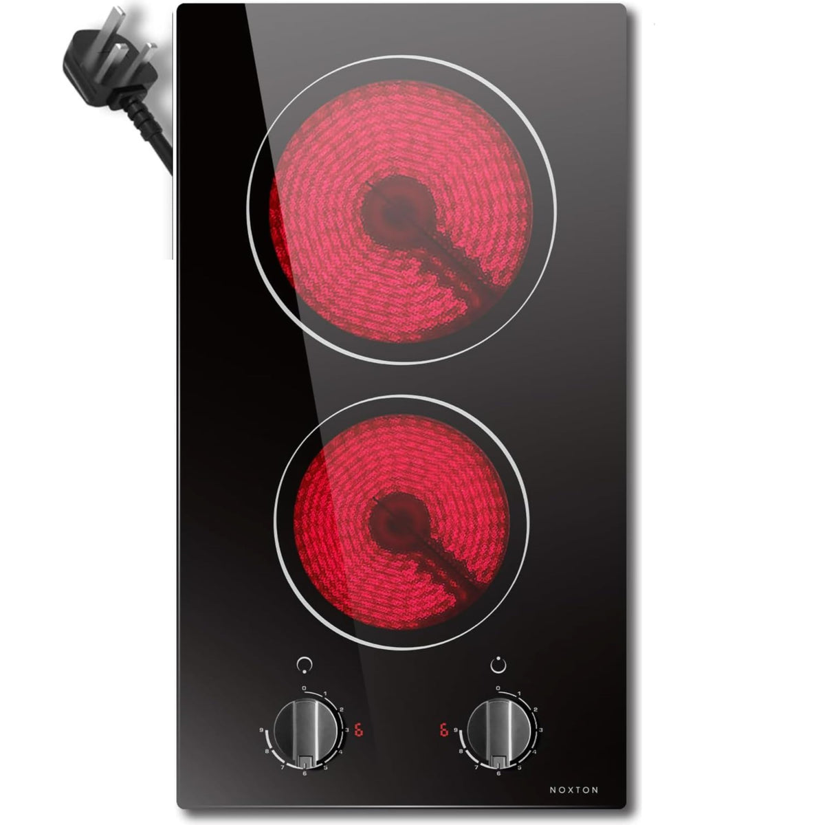 Noxton 2 Zone Ceramic Hob 30cm Electric Hob with Timer, Safe Lock, Pause Coutertop Use Hob with 13AMP Plug 2800W