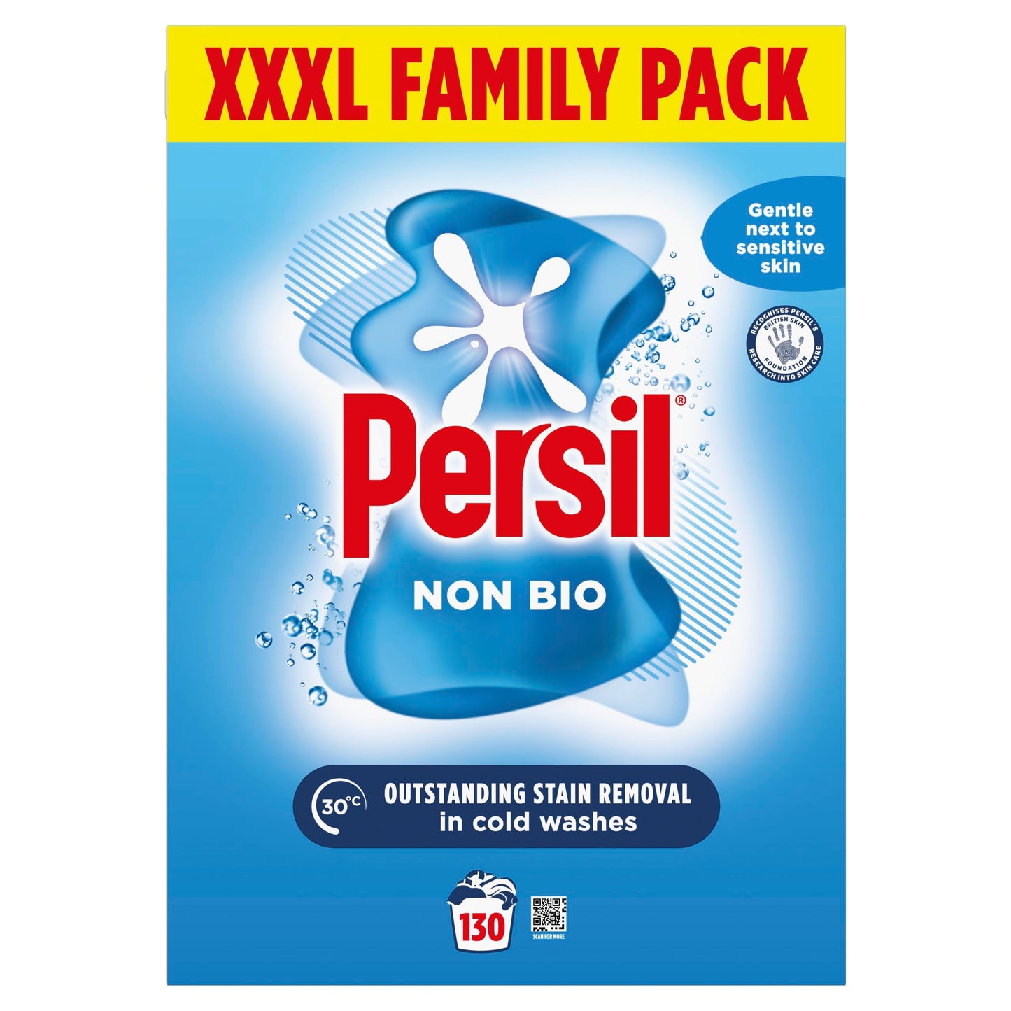 Persil Non Bio Washing Powder XXXL Family Pack 100% recyclable pack for stain removal that's gentle next to sensitive skin 130 Wash 6.5 kg