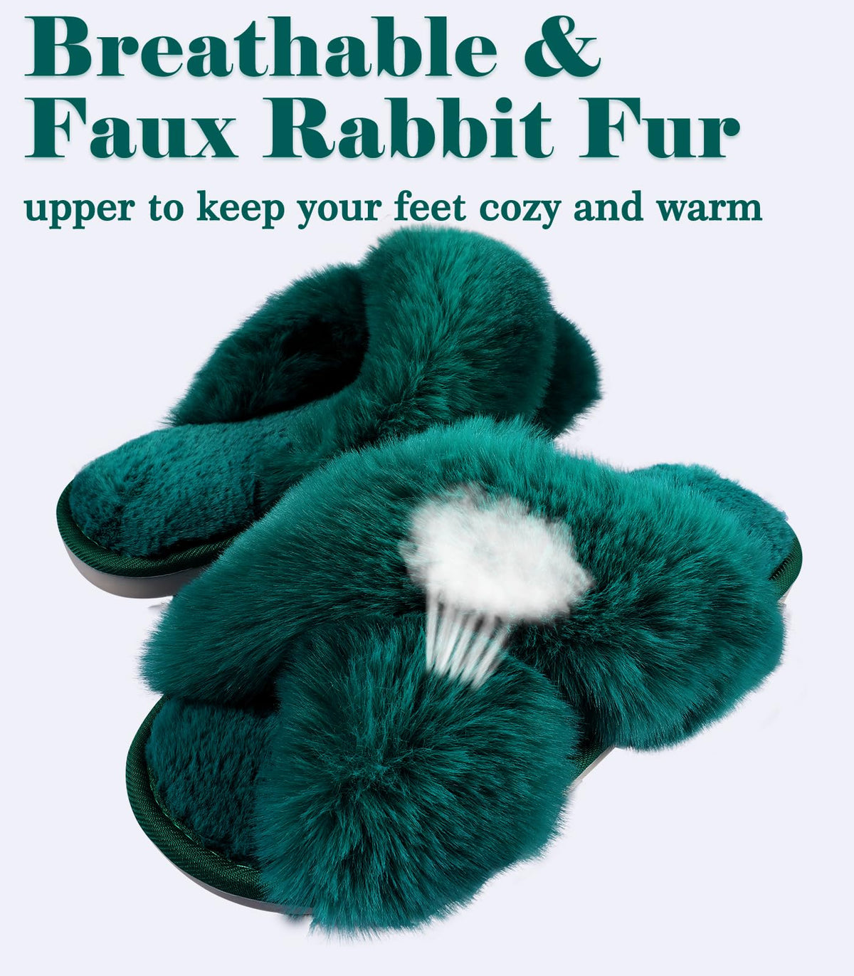 Ankis Women Slippers Fluffy Slippers Memory Foam, Cross Band Furry Open Toe Slippers Cozy Plush Home Shoes Indoor Outdoor Anti-Slide Slipper