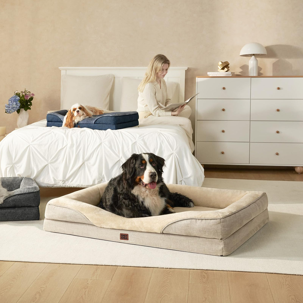 EHEYCIGA Memory Foam Orthopedic Dog Beds Large, 91x68x17cm, Dark Grey