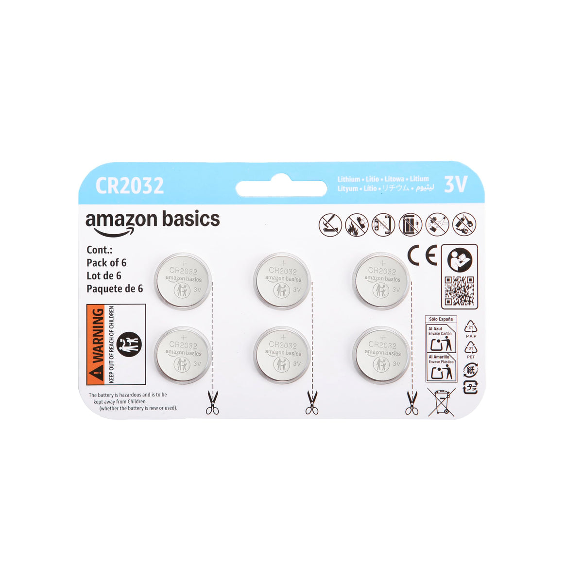 Amazon Basics 10-Pack CR2032 Lithium Coin Cell Battery, 3 Volt, Long Lasting Power, Mercury-Free