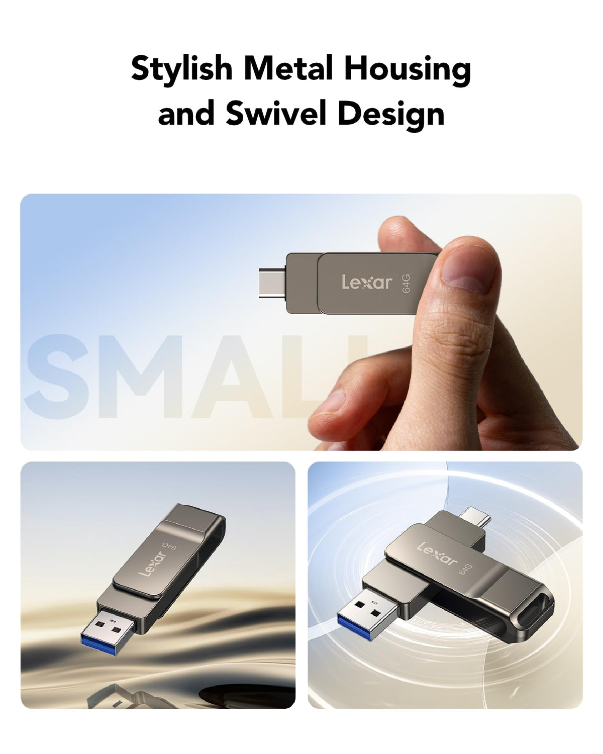 Lexar D40E 64GB Dual USB 3.2 Gen 1 Type-C Jump Drive,Champagne Silver