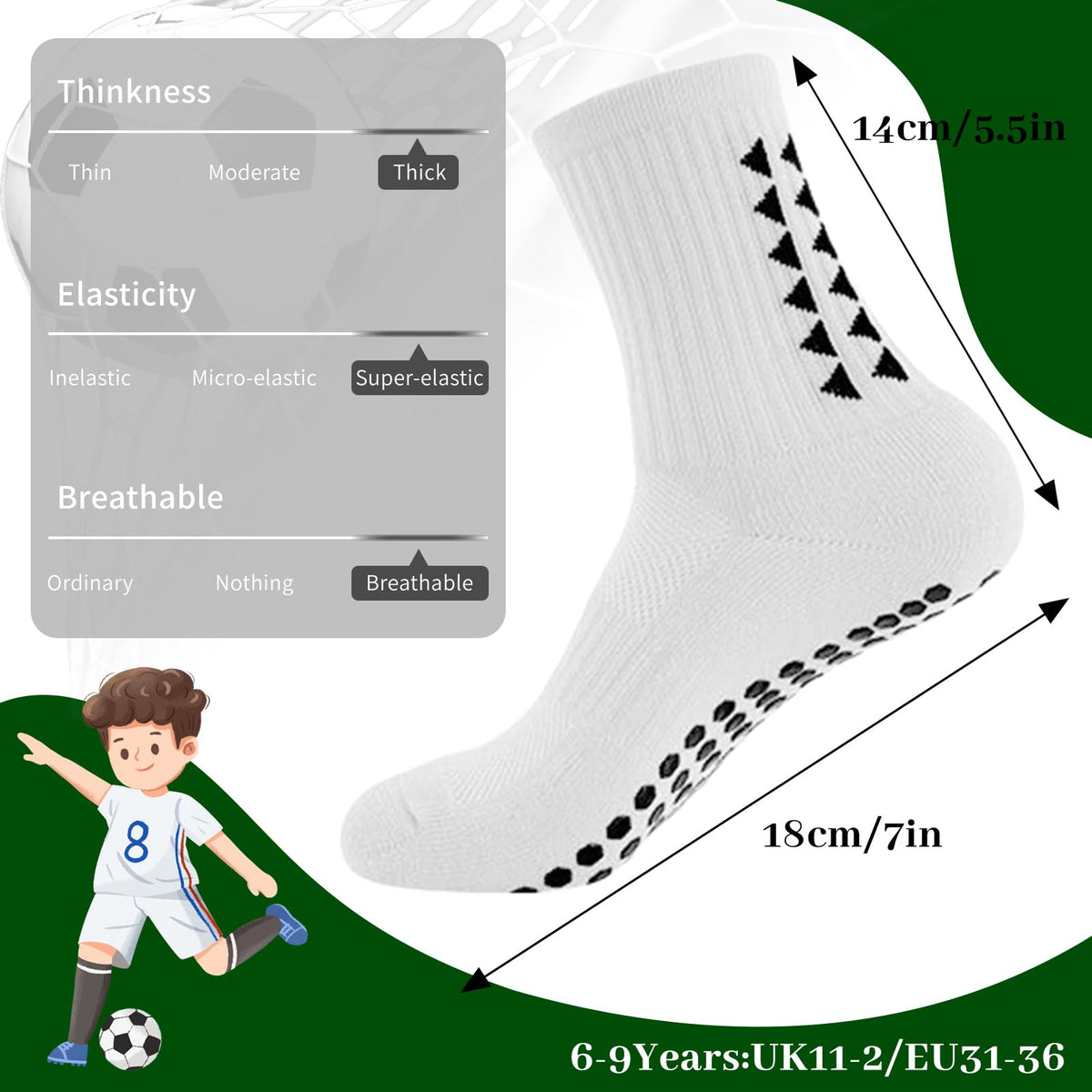 3 Pairs Breathable Kids Grip Socks, Sweat-Absorbent Boys Socks, Grip Socks Football Kids for Running Hockey Football