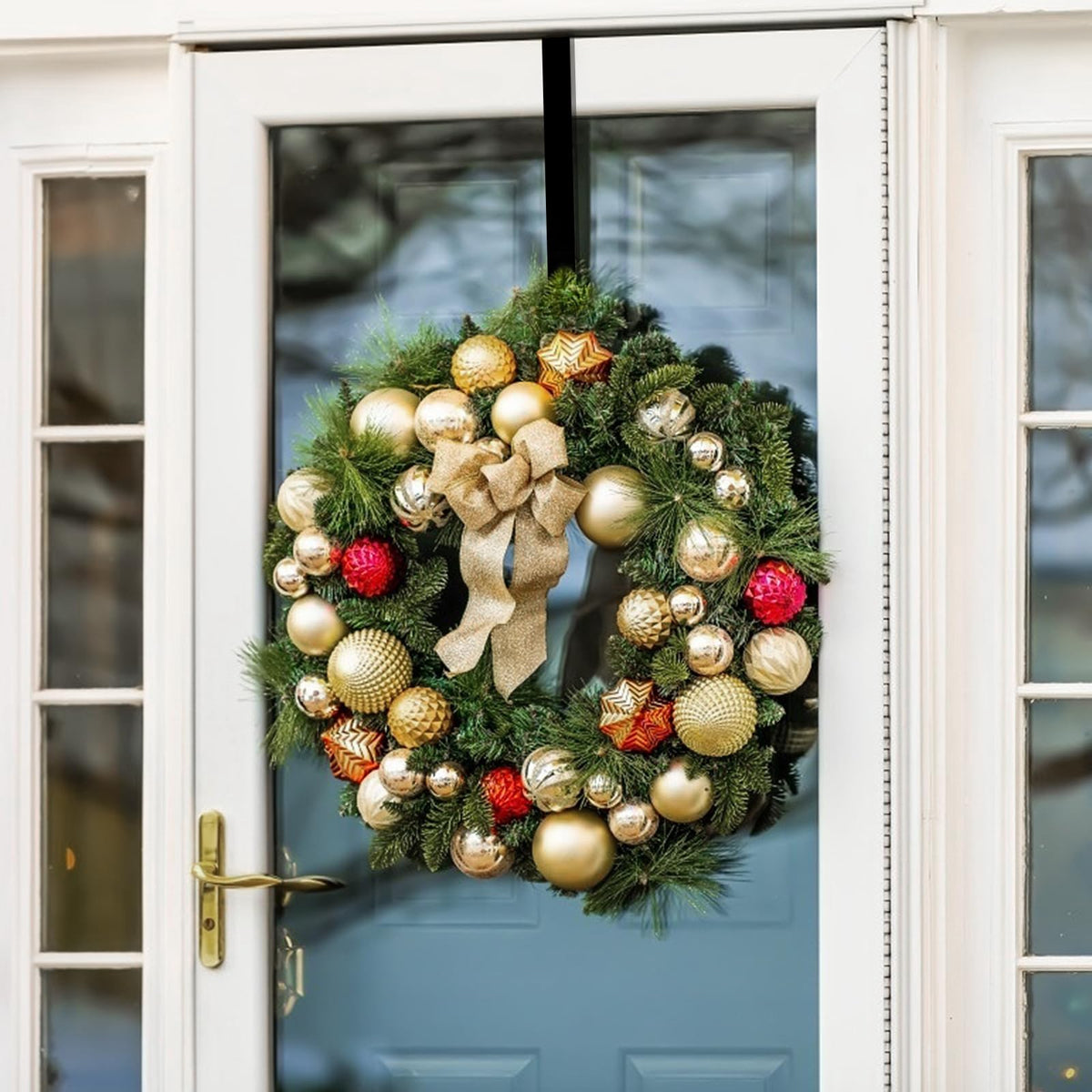 Jsdoin Christmas Wreath Door Hanger, 12.5 Inches Metal Front Door Wreath Hook for Christmas Home Office Wall Wedding Wreaths or Decorations (White, 1 Pack)