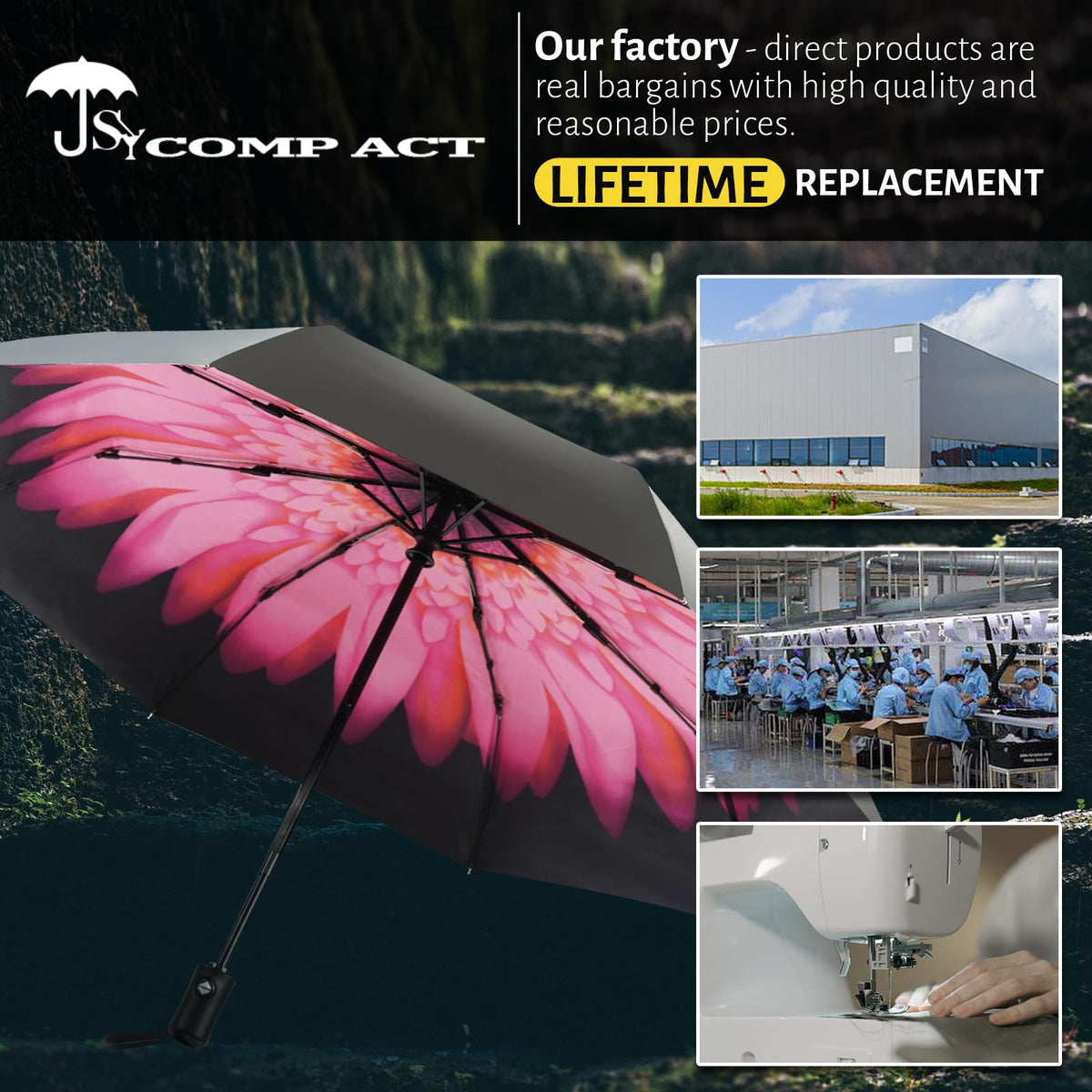 SY COMPACT Travel Umbrella Windproof Automatic Unbreakable UV Protection