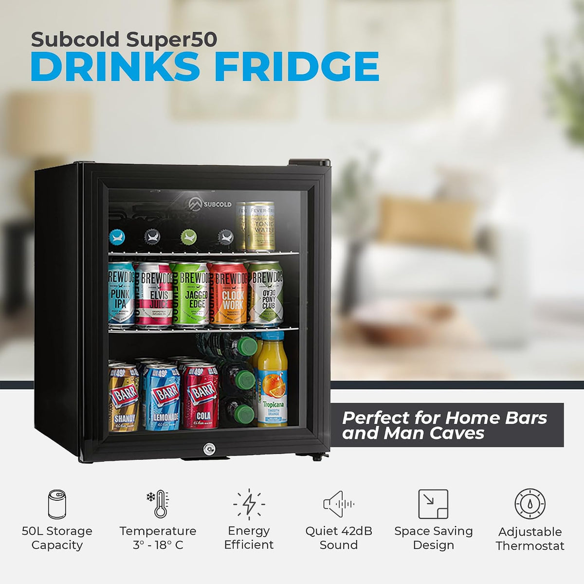 Subcold Super50 LED Beer Fridge | 55 Cans | 3-18°C | Glass Door