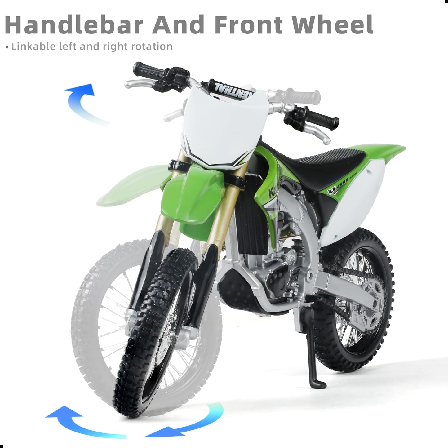 1:12 Scale Dirt Bike compatible for Kawasaki KX450F Motorcycle Model Mini Supercross Motorcross Moto Model Collection or Gift for Adult Kid Boy (Green)