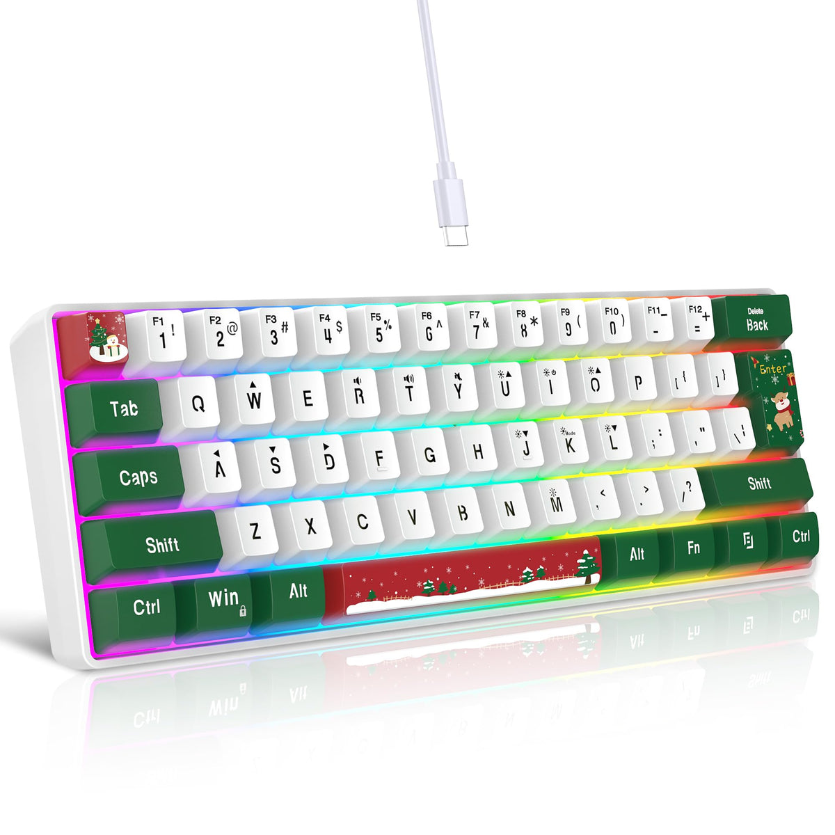 Snpurdiri Wired Mechanical Gaming Keyboard, 60% Size, LED Backlight, 61 Keys, Small Wired Office Keyboard for Windows Laptop/PC, Mac (Black-Red, Blue Switches)