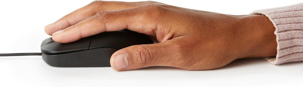 Amazon Basics Responsive and Precise 3-Button Wired USB Computer Mouse with Scrolling and Tracking, Single, Black