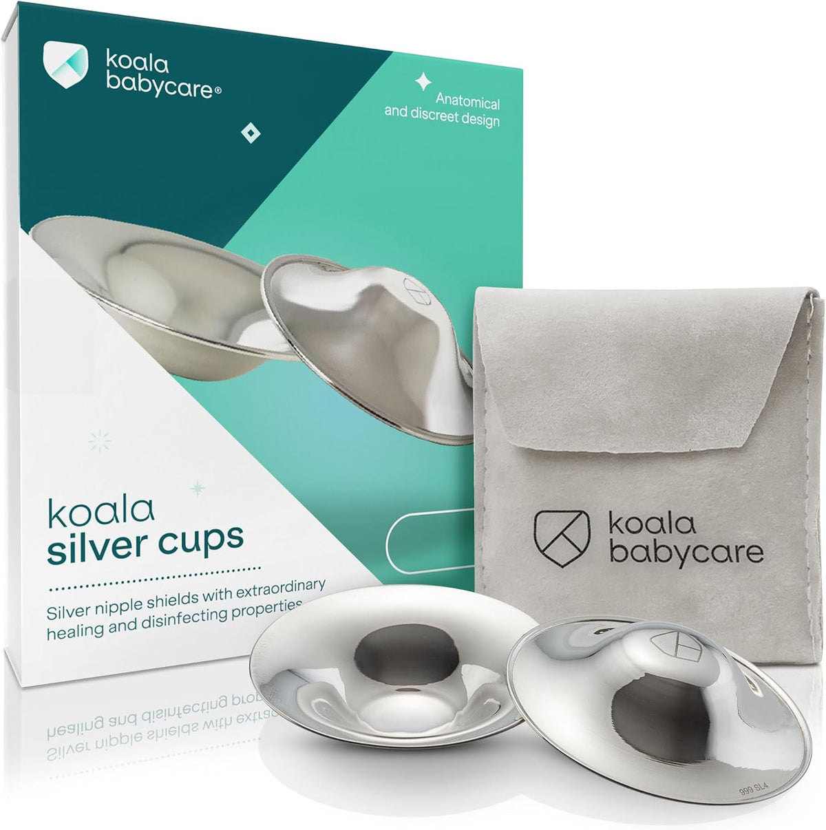 Koala Babycare Silver Nipple Shields - Silver Cups Breastfeeding for Nursing Newborn - Protect and Soothe Your Nursing Nipples - Made in Italy - Medical Device Class 1 -Tri-Laminate Silver