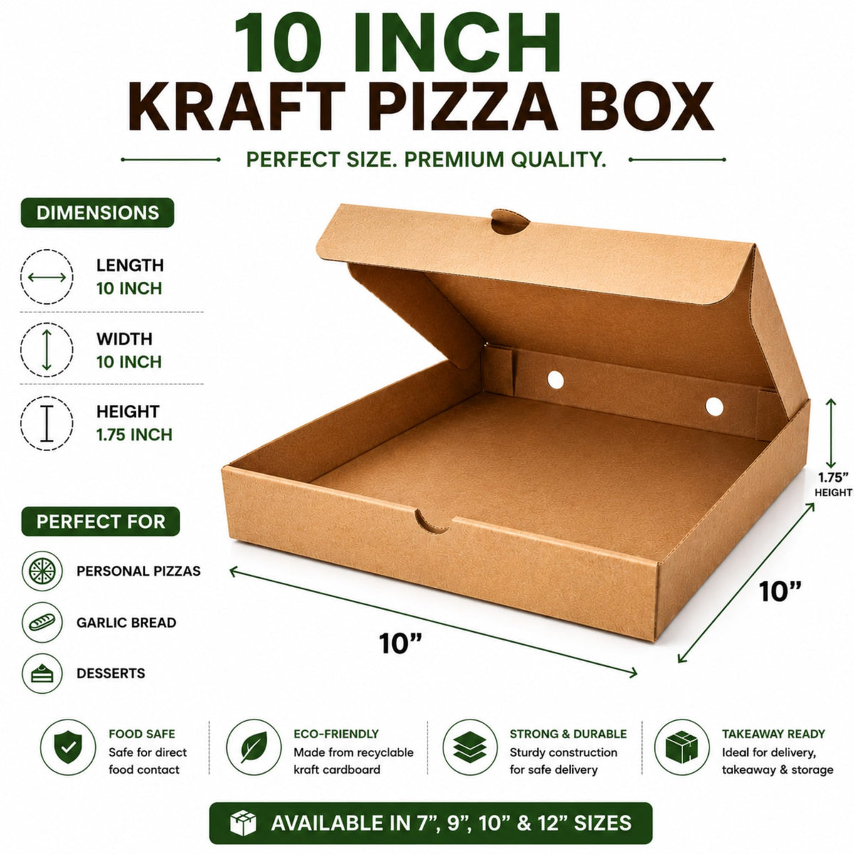Pizza Boxes — Lightweight Food Boxes— Plain Pizza Style Postal Boxes with Rear Vent Hole - Easy to Transport (Plain 9 Inch - 100 Pizza Boxes)