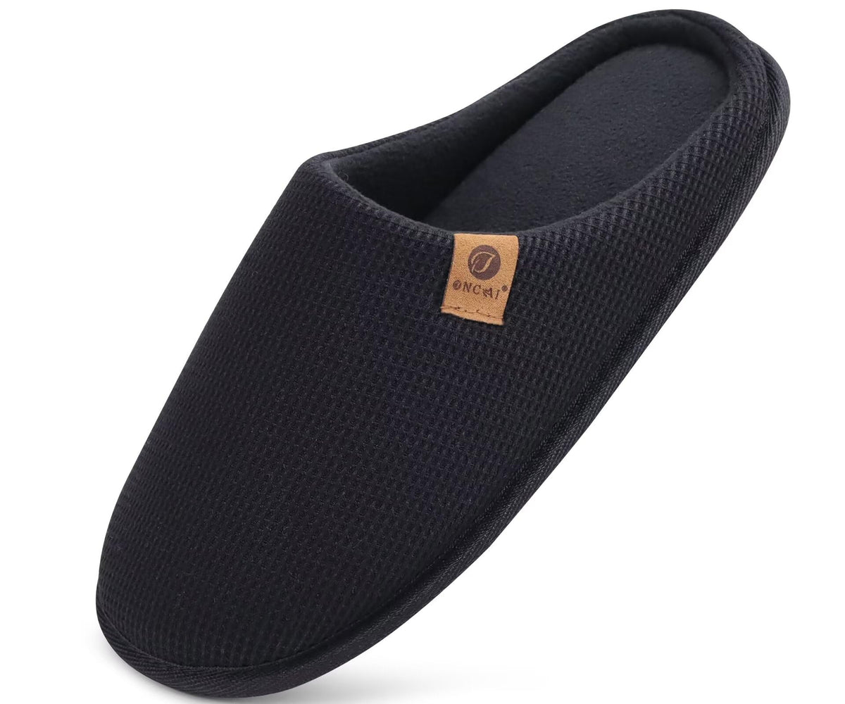 ONCAI Men's House Slippers，Cushion Memory Foam Shake Fleece and Man House Shoes with Faux Fur Lining and Indoor Outdoor Rubber Soles UK Size 6.5-14