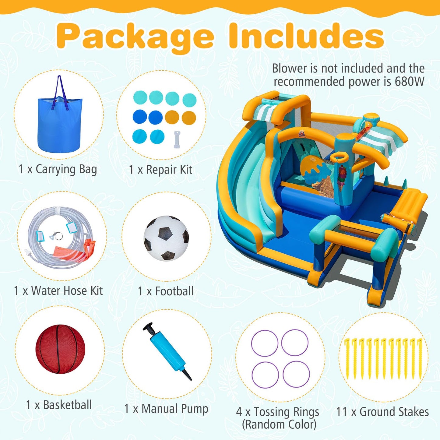 COSTWAY Ice Cream Themed Inflatable Water Park with Slide, Pool, Climbing Wall & Games — Ages 3-12