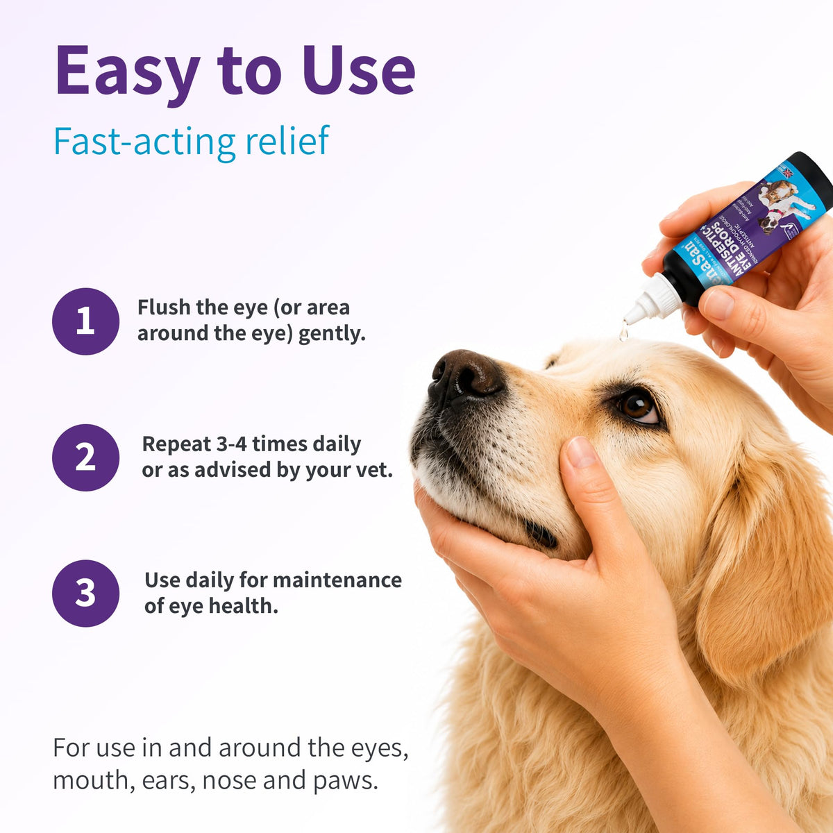 RenaSan Antiseptic Eye Drops (60 ml) – Eye Disinfection, Alcohol-Free, Non-Irritating and Natural Eye Cleaning Solution for Dogs, Cats, Reptiles, Poultry, Avian & Livestock (PACKAGING MAY VARY)