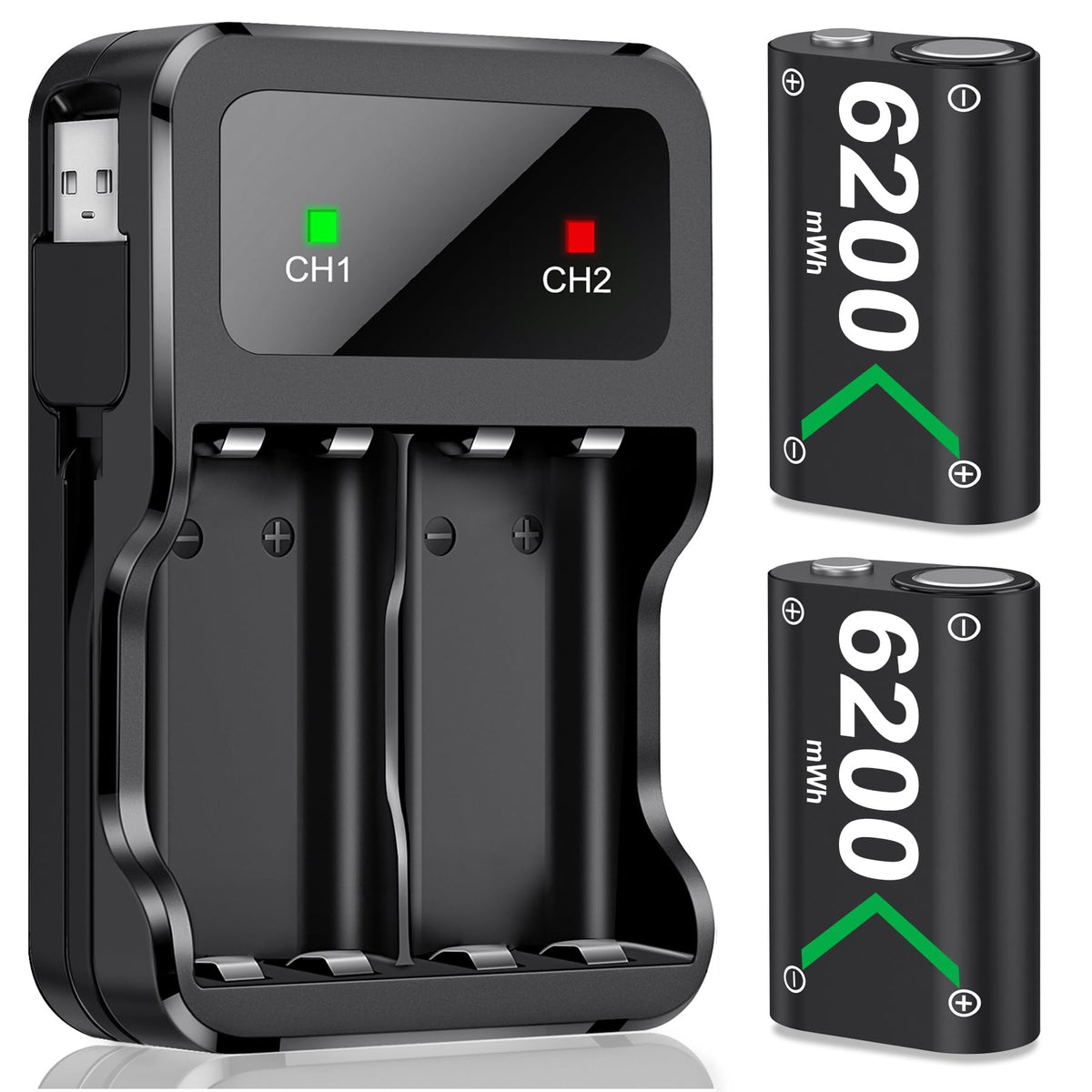 Rechargeable Battery Pack for Xbox Controller, Battery Pack with 2×4800mWh/LED Indicator/12 Hours Playtime,Play and Charge Kit for X-box One/S/X/Elite, Xbox Series S/X Interactive Gaming Figures