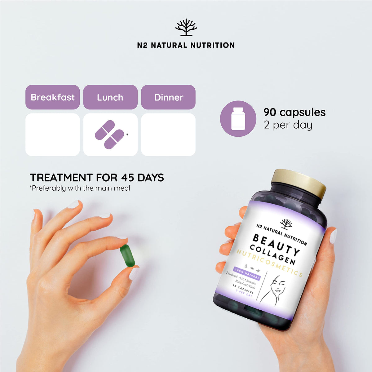 Multi Collagen 1650mg Type I, II, III, V, X. Bovine & Marine Collagen Peptides. 180 Capsules Enhanced with Vitamin C. High Strength Collagen for Joints, Hair and Skincare. N2 Natural Nutrition