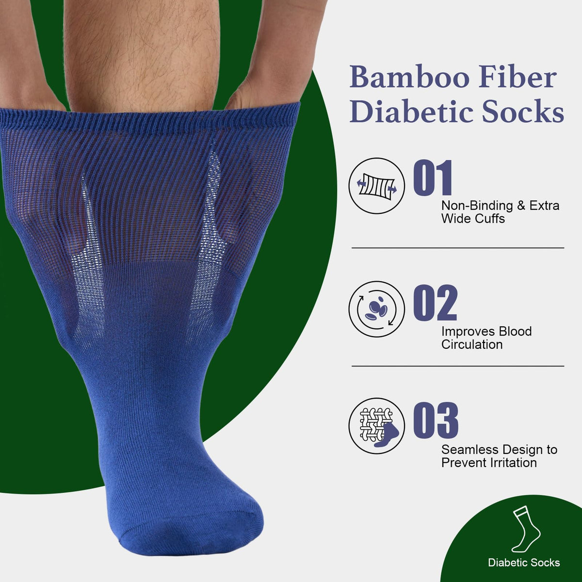 Niorasen Men's Extra Wide Diabetic Bamboo Socks, 3/6 Pairs