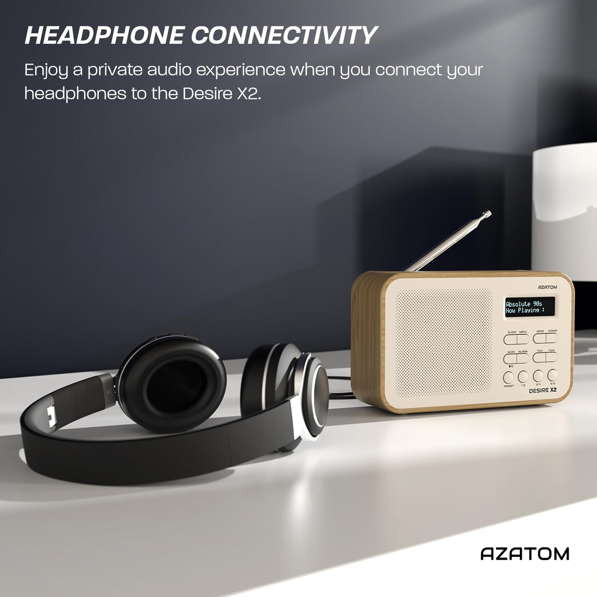 DAB/DAB+ & FM Portable Digital Radio | Simple Controls | Dual Alarms & Sleep Timer | Battery & Mains Powered (4x”AA”) | Bluetooth | Perfect for Home, Office or Outdoors | AZATOM Desire X2 (Black)