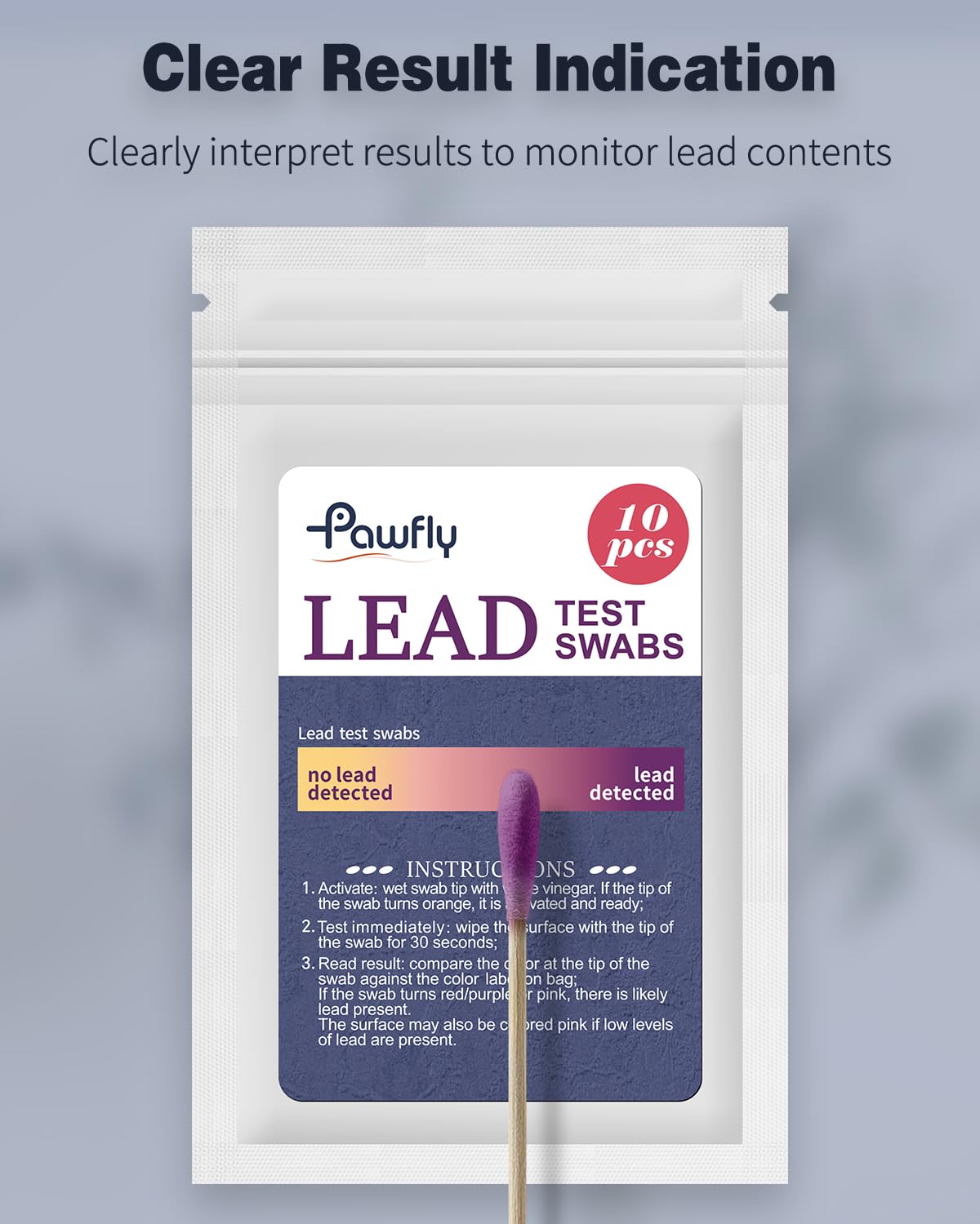 Pawfly 60 Pcs Lead Test Kit for Dishes (Dip in Water to Use) Instant Lead Test Swabs with Results in 30 Seconds Rapid Home Lead Testing Kit for Ceramics Metal Toy Jewelry & Wood