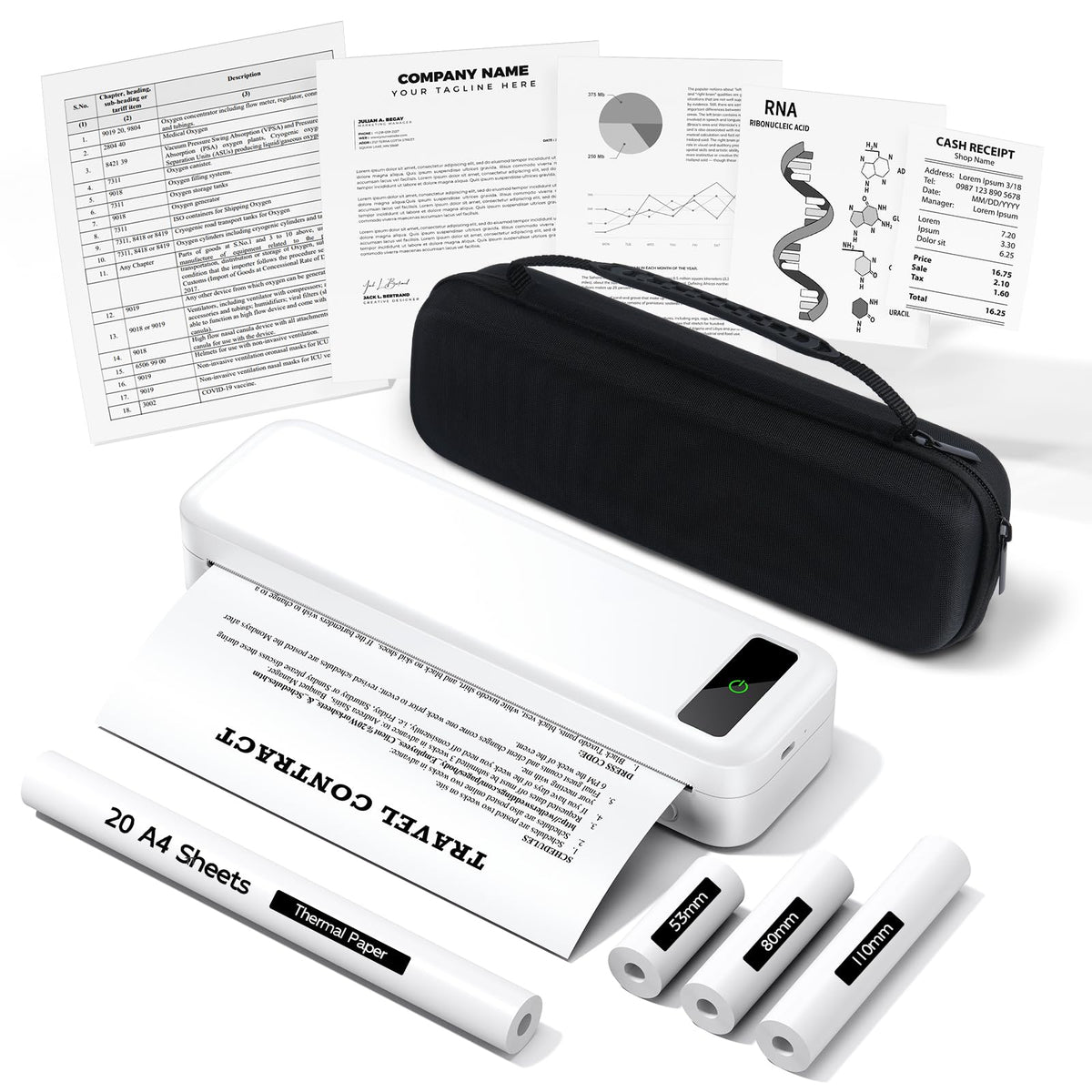 Portable Thermal Printer A4 Inkless Wireless Bluetooth Small Mobile - Black