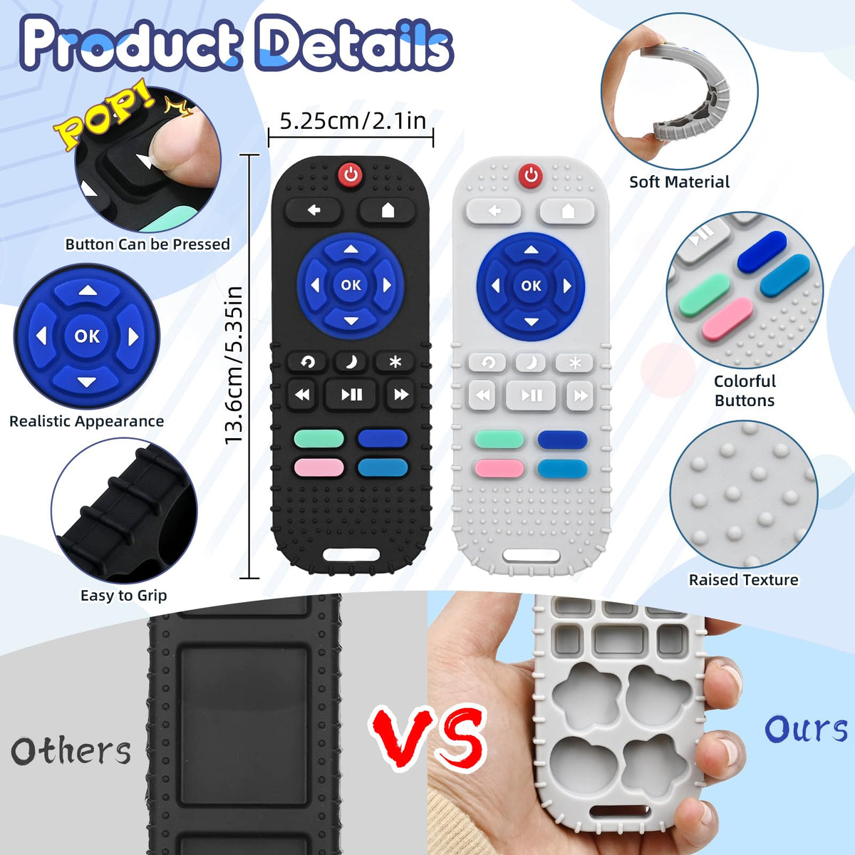 AiTuiTui Baby Teether for Teething Relief Baby Toys 0 3 6 9 12 Months, Sensory Silicone Remote Control Baby Teether Toy for Babies Newborn Infant Boy Girl Autism Toys for Baby Gifts