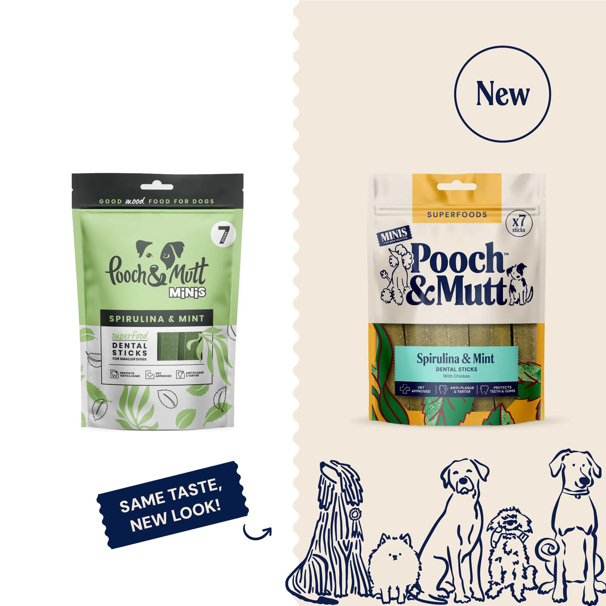 Pooch & Mutt - Superfood Dog Dental Sticks, Spirulina & Mint, 7 sticks