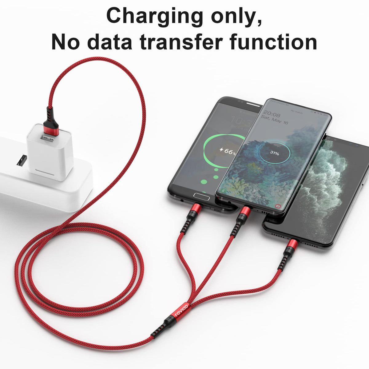 RAVIAD Multi Charger Cable, 3 in 1 Charger Cable 3A USB Fast Charging Cord
