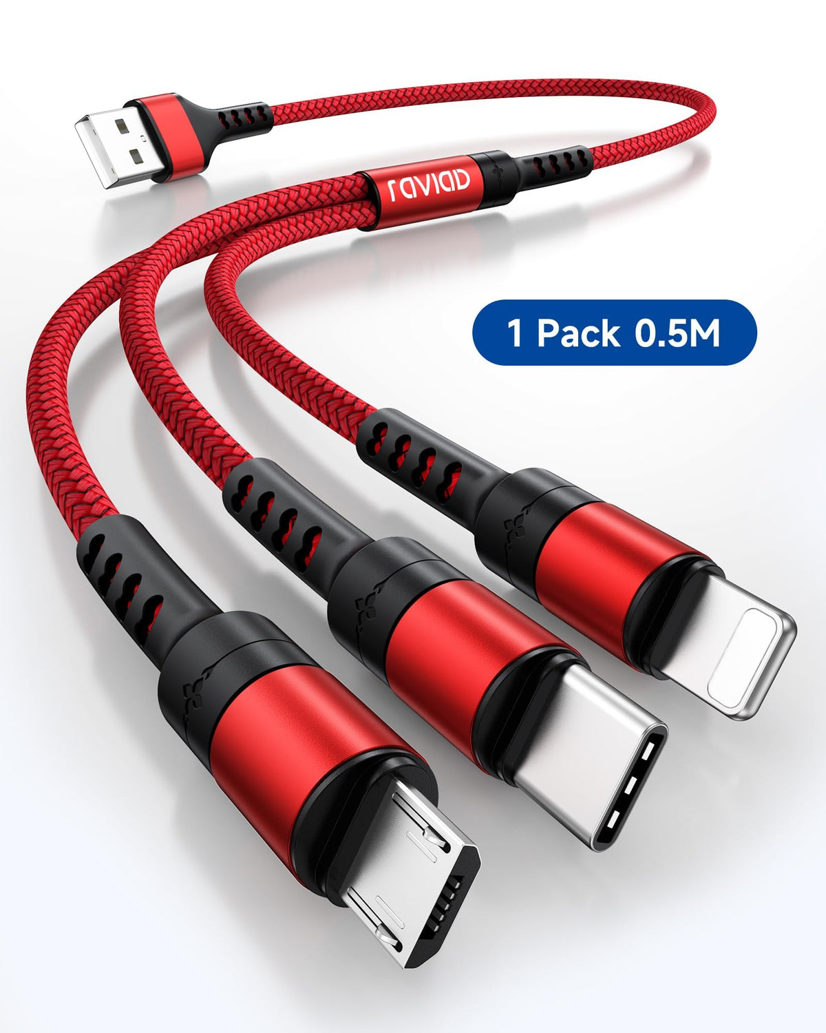 RAVIAD Multi Charger Cable, 3 in 1 Charger Cable 3A USB Fast Charging Cord