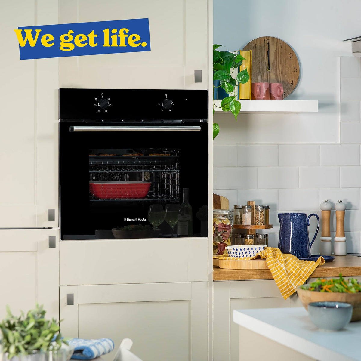 Russell Hobbs 70L, 60cm Wide, Single Electric Built-in Fan Oven and Grill in Stainless Steel, 6 Oven Functions, RHFEO7004SS