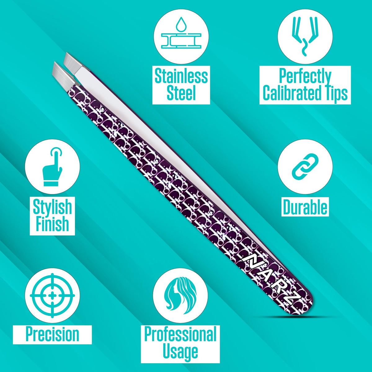 NARZ 1 Piece Professional Tweezer for Facial Hair Women & Men Stainless Steel Precision Tweezers for Ingrown Hair Tweezers for Men & Women (Shiny Black)