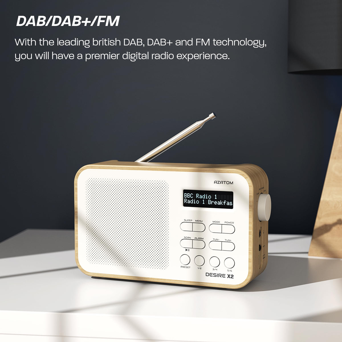 DAB/DAB+ & FM Portable Digital Radio | Simple Controls | Dual Alarms & Sleep Timer | Battery & Mains Powered (4x”AA”) | Bluetooth | Perfect for Home, Office or Outdoors | AZATOM Desire X2 (Black)