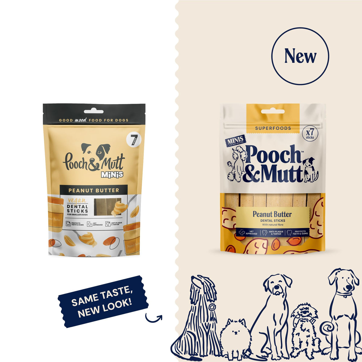 Pooch & Mutt - Peanut Butter Dog Dental Sticks (Regular Sticks), Dog Dental Chew, for Teeth and Gums Cleaning, 1 pack of 7 sticks (packaging may vary)
