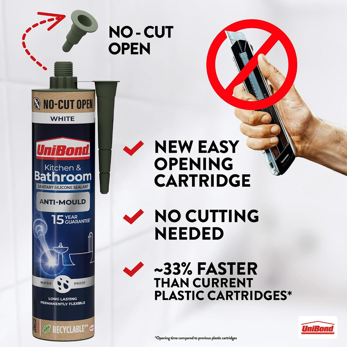 UniBond Kitchen & Bathroom Mould-Resistant White Sealant, 1 x 280 ml