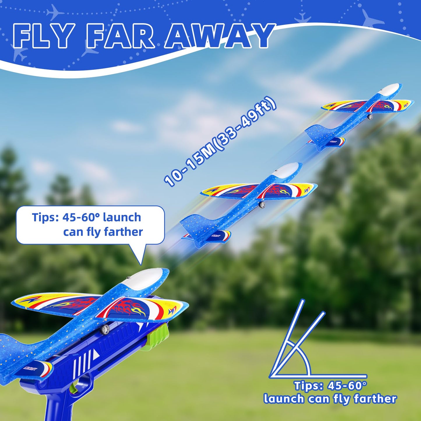 Doloowee Boys Toys for 3 4 5 6 7 8 Years Old, 1 Launcher with 3 Foam Glider Planes, Outdoor Garden Toys Birthday Present Gift for Kids 3 4 5 6 7 8 Year Old
