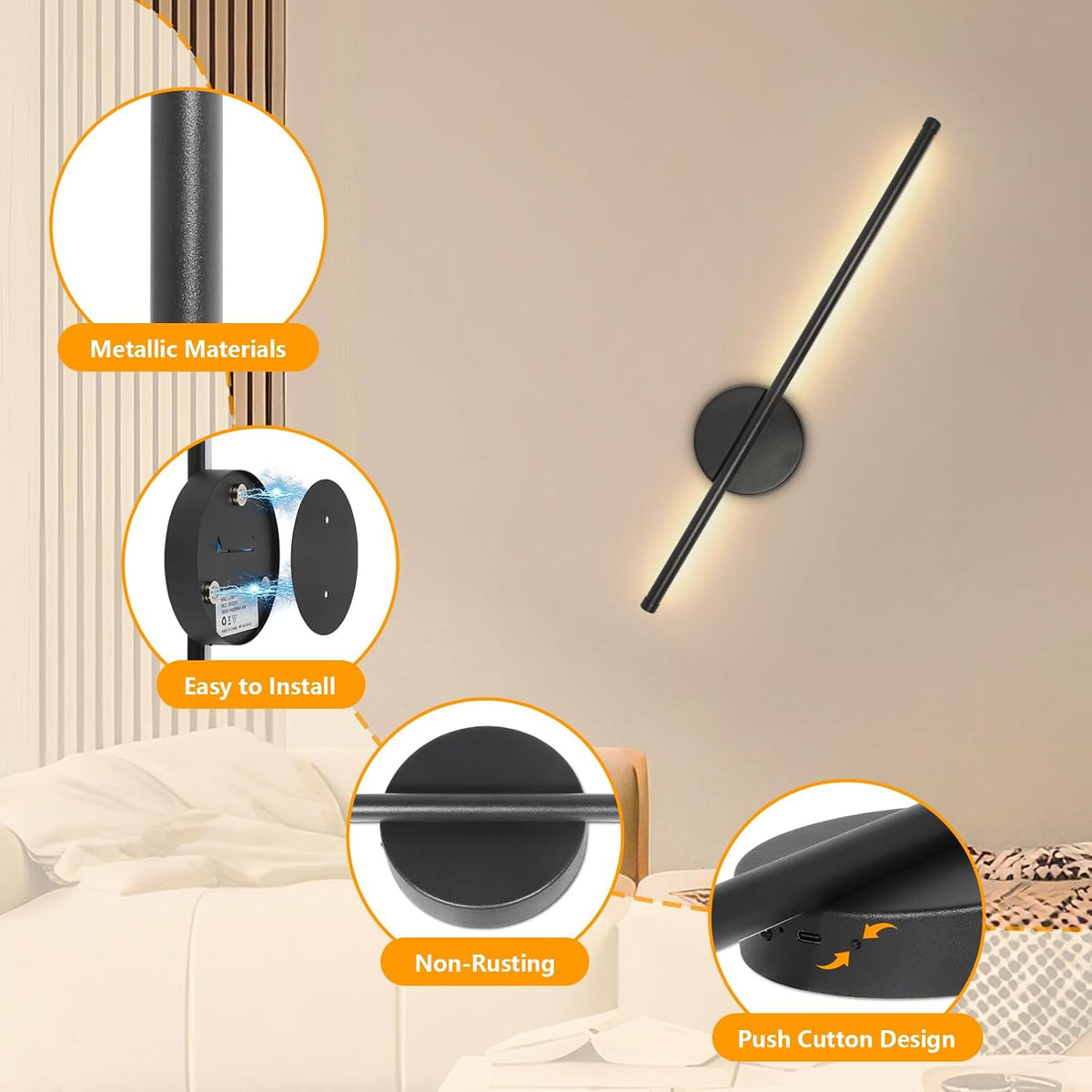 Dehobo 80CM Rechargeable Wall Lights with 8000mAh for Home Decor, 2 Packs